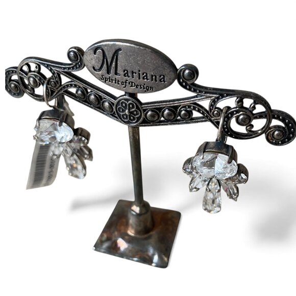 NWT Mariana Art Deco Icy White Swarovski Crystal Glam Leverback Earrings Silver - Picture 3 of 12